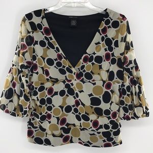 Multi-Colored Circle Blouse Print Size Large BCBGMAXAZRIA Artsy Balloon Sleeve